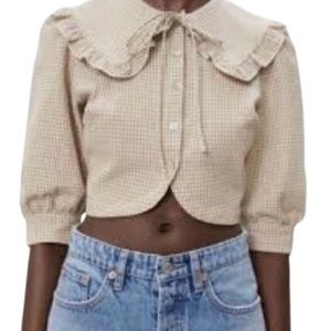 SOLD NWT: Zara Collared Gingham Cropped Blouse